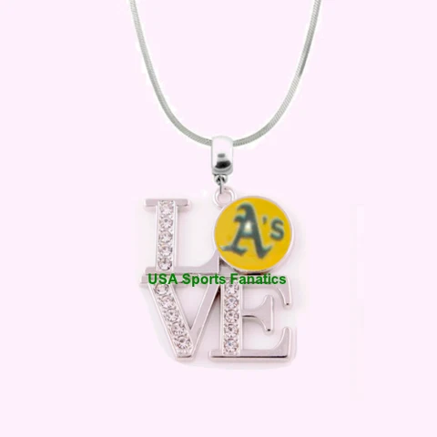 MLB - Oakland Athletics 925 Love Necklace With Rhinestones On A 925 Snake Chain Cover