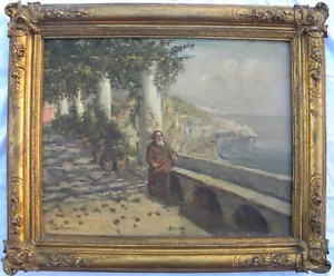 Eduardo DALBONO (Napoli 1841-1915) Frate sulla costiera Amalfitana OLIO cm 50x64 - Foto 1 di 8