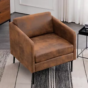 Modern Brown Accent Chair with Solid Wood Legs, Aged and Weathered Appearance - Picture 1 of 13