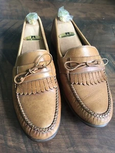 Bruno Magli Fortuna Italian Leather Fringe Loafers Mens Size 10.5 Light Brown - Picture 1 of 11