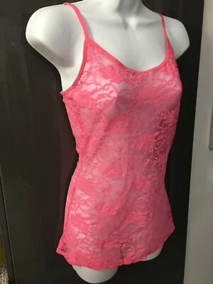 Camiseta sin mangas Derek Heart rosa caliente de encaje floral - Talla M - Elástica - Nueva con etiquetas. Foto 1 de 4