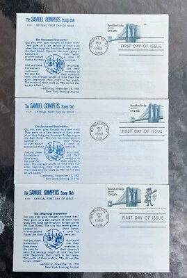 BROOKLYN BRIDGE 100TH ANNIVERSARY FDC GOMPERS STAMP CLUB Set Of 3 - Image 1 of 3