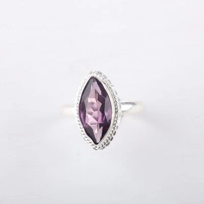 Anel feminino azul feito à mão com pedra preciosa de ametista natural 925 prata esterlina. - Imagem 1 de 2