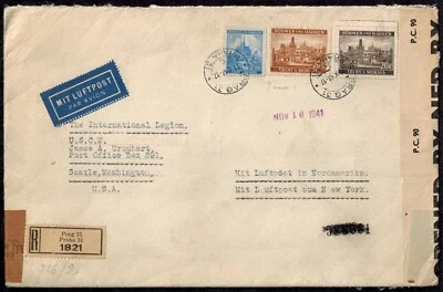 Bermuda WWII 1941 Registered Cover w/BRNs 1707 Gray & 32989 Red & 1650A Tape - Image 1 of 4
