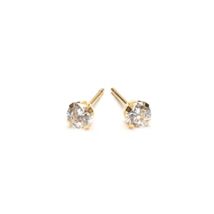 Gold Plated 4 mm Round Cubic Zirconia Stud Earrings - Picture 1 of 3