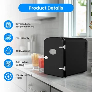 Mini Fridge with Observation Window 6L 9 Cans Warmer and Cooler Black Portable - Picture 1 of 7