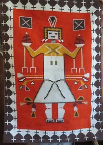Needlepoint of Kachina w Native American Symbols (About 31 by 44 inch) (1393) - Picture 1 of 8