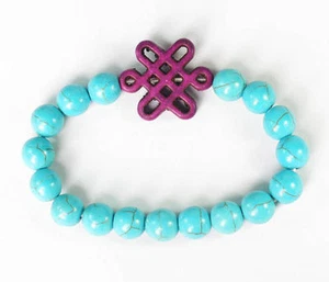 Pulsera azul turquesa con nudo chino púrpura - Imagen 1 de 1
