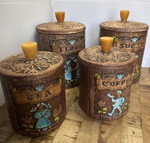 Vintage 1962 Treasure Craft Keramik Kanister - Kaffee Tee Mehl Zucker Set - Bild 1 von 15