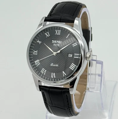 Unworn Men's SKMEI Classic Dress Silver Tone Watch, Black Dial, 40mm, 9058 - Image 1 of 4