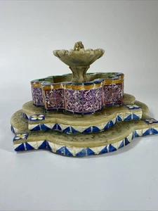 Mexico Style Fountain Sculpture Botanical Floral Textured Hand Painted Ceramic - Picture 1 of 7