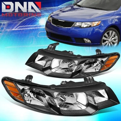 FOR 2010-2013 KIA FORTE KOUP BLACK HOUSING AMBER CORNER BUMPER HEADLIGHT LAMPS - Image 1 of 4