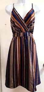 Blue/Tan/Rust Sleeveless; Spaghetti Strap Sun Dress;Elastic Waist; XL;NEW/No Tag - Picture 1 of 24