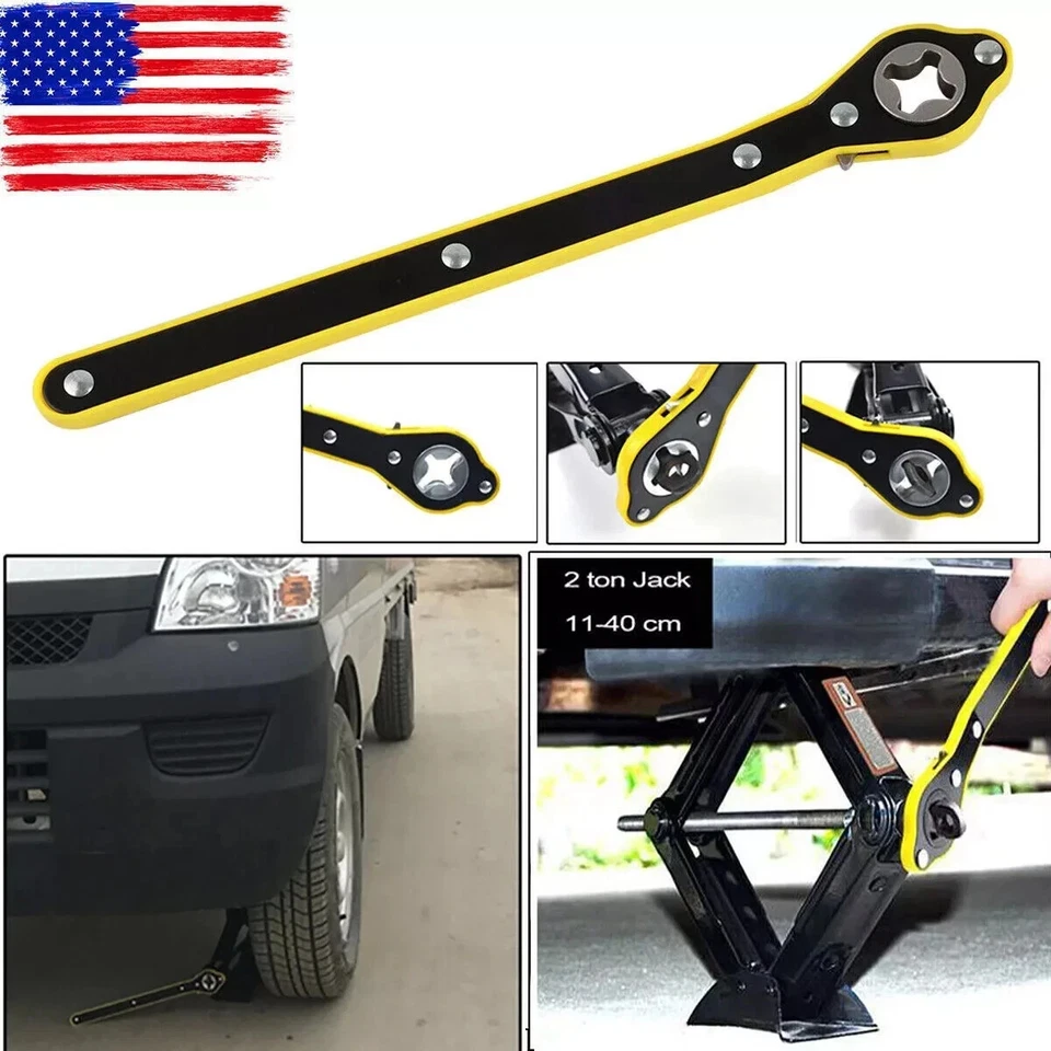 Labor-Saving Car Scissor Jack Ratchet Wrench Tire Wheel Lug Wrench Tool US* - Image 1 of 4