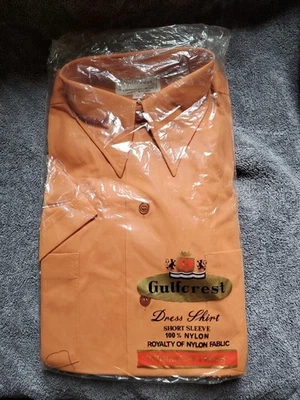 Gulfcrest Dress Shirt Orange Short Sleeve 100% Nylon  Mens 15.0 Made In Korea. - Image 1 of 4