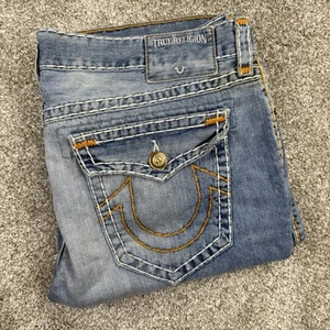 True Religion Jeans 42x32 Ricky Relaxed Straight Flap Distressed Thick Stitch - Picture 1 of 16