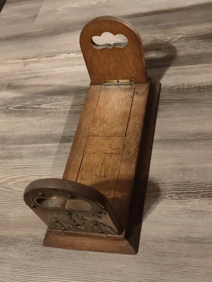 Ancien serre livre à glissière en marqueterie de laiton fleurs ciselées - 1900 - Photo 1/4