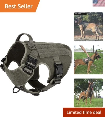 Large Tactical Dog Harness with 2X Metal Buckles - MOLLE Compatible, Green - Image 1 of 4