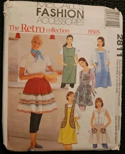 McCall's 2811 Retro 50s Full & Half Aprons Back Wrap Side Ties S-XL 8-22 UNCUT  - Picture 1 of 12