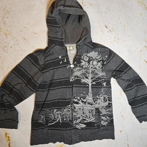 EUC Ocean Pacific OP Boys Zip Hoodie Size 2XL (18) Gray Striped Tree Graphic Jac - Picture 1 of 5