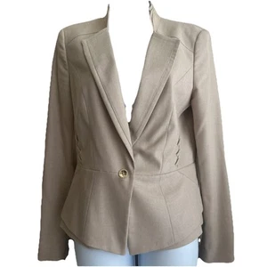 White House Black Market Beige Lined One Button Jacket Blazer Size 10 Fitted - Picture 1 of 19
