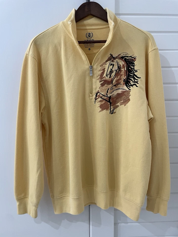 Pullover amarillo vintage IZOD cuarto cremallera talla M único bordado caballo Foto 1 de 4