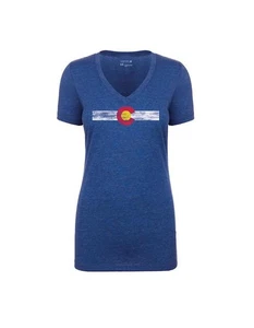 Republic of Colorado Ladies Single Stripe V Neck Tee Shirt - Royal - Picture 1 of 1