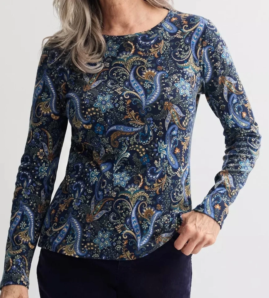 Camiseta Top Croft & Barrow Manga Larga Talla Grande/L - Azul Marino Cachemira - Nueva Foto 1 de 1