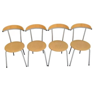 Vintage Italian Dining Chair Bistro Round Bar Stools Bentwood Stacking Chairs X4 - Picture 1 of 12