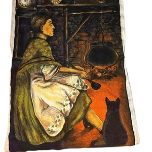 Vintage Irish Cabin Geschirrtuch Katze Kätzchen Irland Landhaus Witchy Wohndeko - Bild 1 von 6