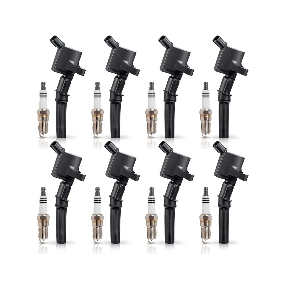 Set of 8 Platinum Spark Plug and 8 Ignition Coil 8 Black Coils 8 Spark Plugs