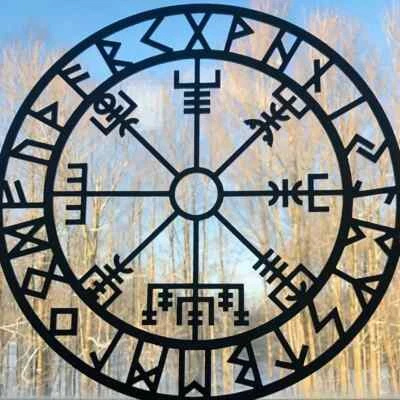 Nordic Compass Iron Wall Hanging Black Metal Viking Norse Wall Art 28cm Diameter - Image 1 of 3