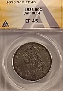 1836 50C CAPPED BUST HALF DOLLAR ANACS EF 45 - Picture 1 of 3