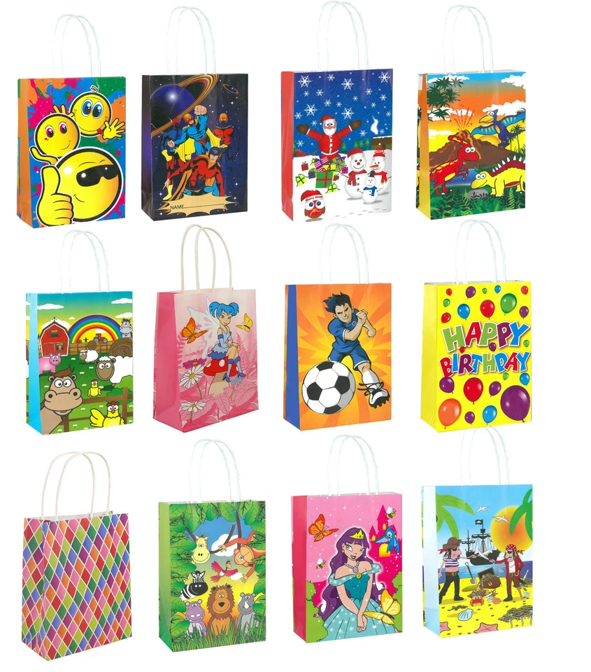 Party Gift Themed Paper Bags Handles Childrens Birthday Christmas Shopping 10pk - Image 1 of 1
