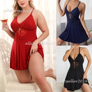 Plus Size Sexy Womens Cotton Lace Nightdress Lingerie Babydoll Nightwear Dress - Picture 1 of 35