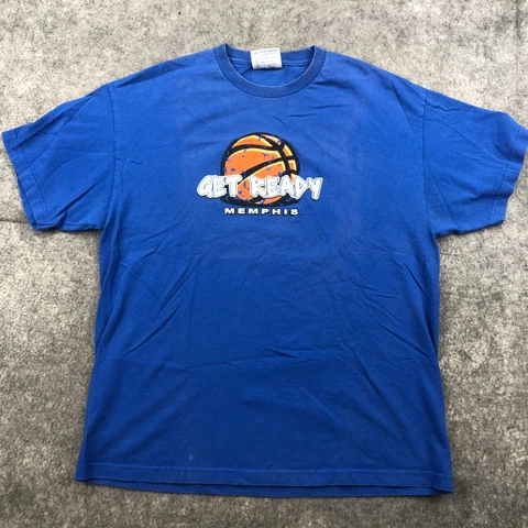 Memphis Tigers Shirt Mens XL Blue Short Sleeve Basketball Graphic Y2K Vintage Cover