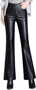 Womens Stylish High-Waisted Slimming Stretchy Skinny Pu Bell Bottom Pants S - Picture 1 of 7