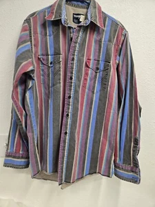 VINTAGE Wrangler Shirt 16 35 Brush popper Western Cowboy X Long Tail 90s Stripe - Picture 1 of 7