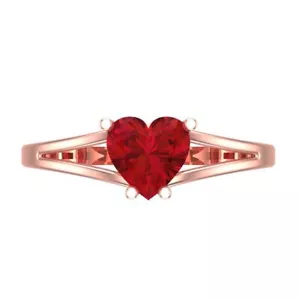 1.5ct Heart split shank Statement Bridal Designer Ruby Ring Solid 14k Pink Gold - Picture 1 of 11
