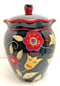 Certified International Susan Wingets Vintage Black Floral Cookie Jar/ Canister - Picture 1 of 6