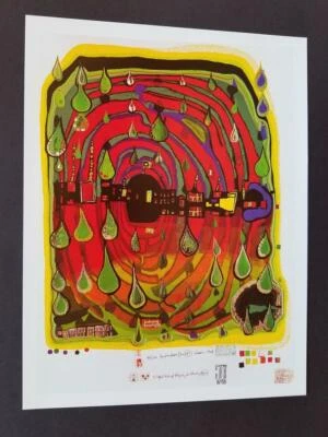 Litografia offset Friedenreich Hundertwasser Not So Sad RainShine 1986 - Imagem 1 de 4