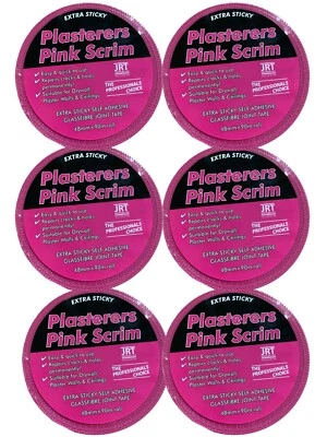 6 X Pink Scrim - EXTRA STICKY - Ultimate Adhesive Fibreglass Tape - 50mm x 90m - Image 1 of 4