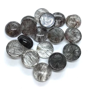 Black Rutile Flat Back Round Cabochon AAA Natural Loose Gemstone Making Jewelry - Picture 1 of 24