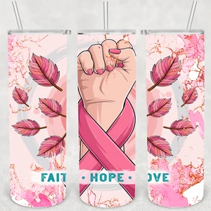 BREAST CANCER TUMBLER 28- Includes One 20oz Metal Insulated Tumbler, Lid & Straw - Picture 1 of 3