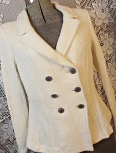 Chaqueta St John Marie Gris Mujer Blanca Dbl Pecho Tejido Mezcla Lana Talla 12 EE. UU. - Imagen 1 de 10