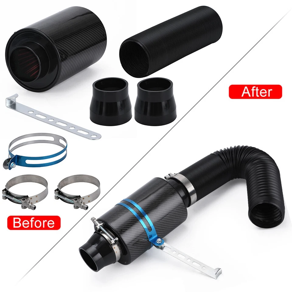 Universal Racing Air Filter Box Carbon Fiber Cold Feed Induction Air Intake Kit Foto 1 de 4