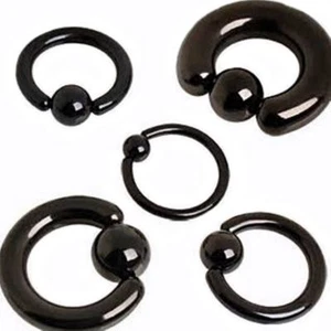 Captive Lip Ear Ring 14 Gauge 5/16" Titanium Black IP 4mm Ball * - Picture 1 of 4