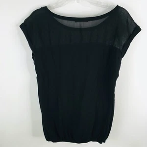 Terra Nova Women Shirt Black Size Medium Cap Sleeve Sheer Shoulder Elastic Waist - Picture 1 of 4