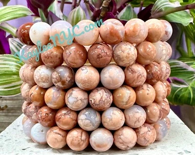 "Lote al por mayor de 6 piezas pulsera elástica de ágata rosa natural 10 mm 7,5""" Foto 1 de 4