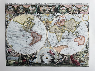 Mappe Monde ou Globe Terrestre En Deux Plans Hemispheres royal Academy reprint - Bild 1 von 4